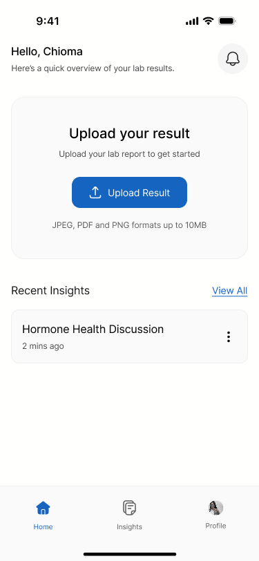Uploading a lab report, screen 1 of 4