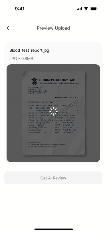 Uploading a lab report, screen 3 of 4