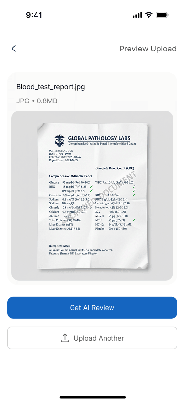 Uploading a lab report, screen 4 of 4