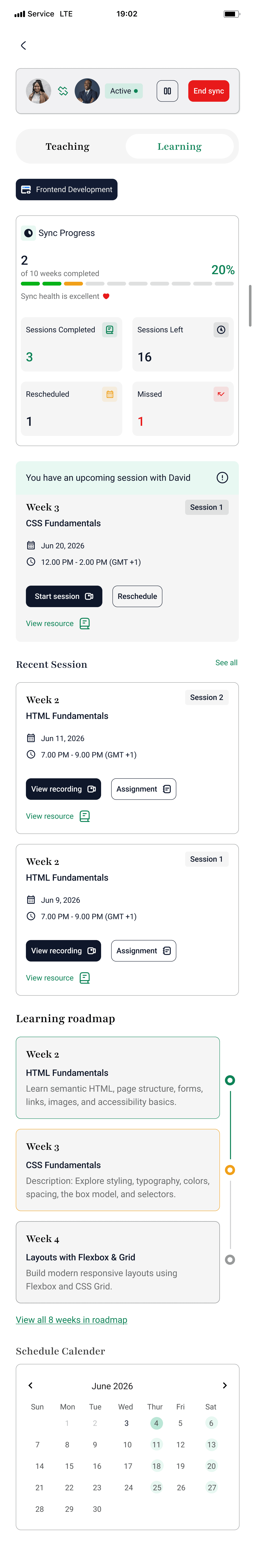 Active sync dashboard, teaching in progress