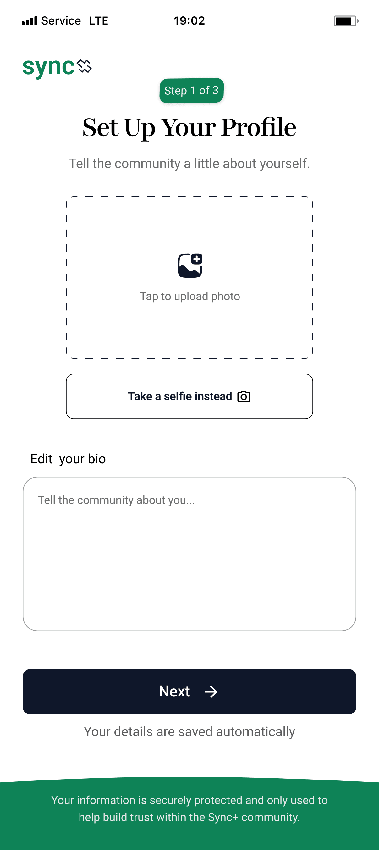 Set up your profile, empty photo and bio