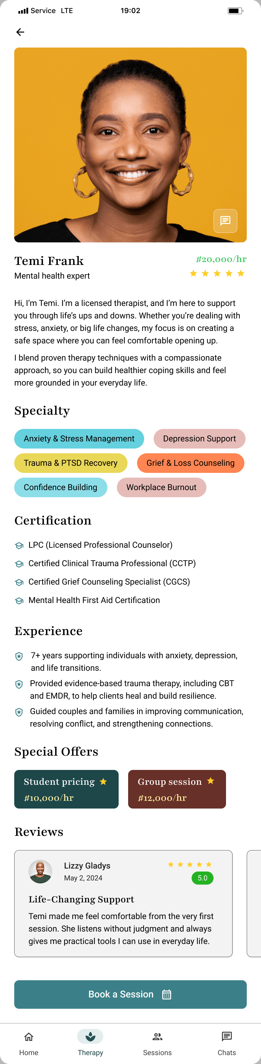 A therapist profile