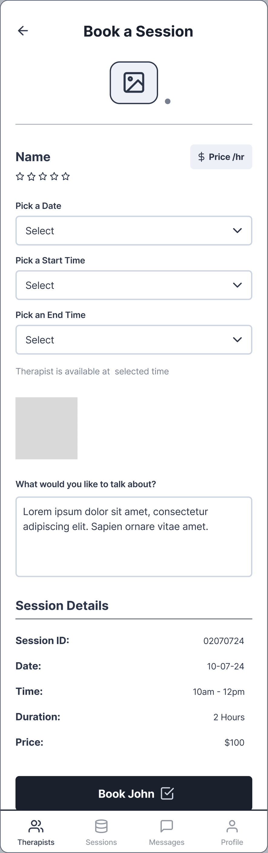 Wireframe of the booking flow